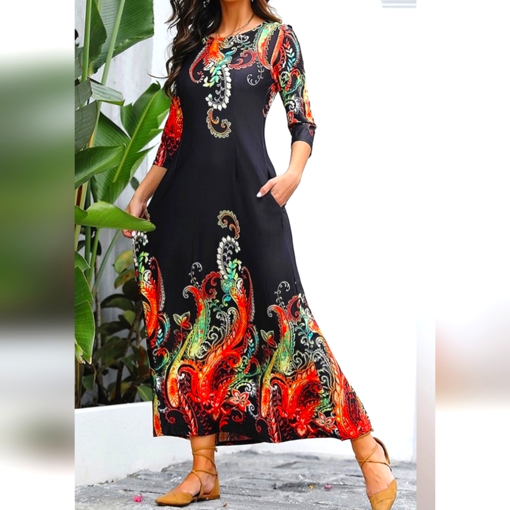 Black & Orange Paisley Dress